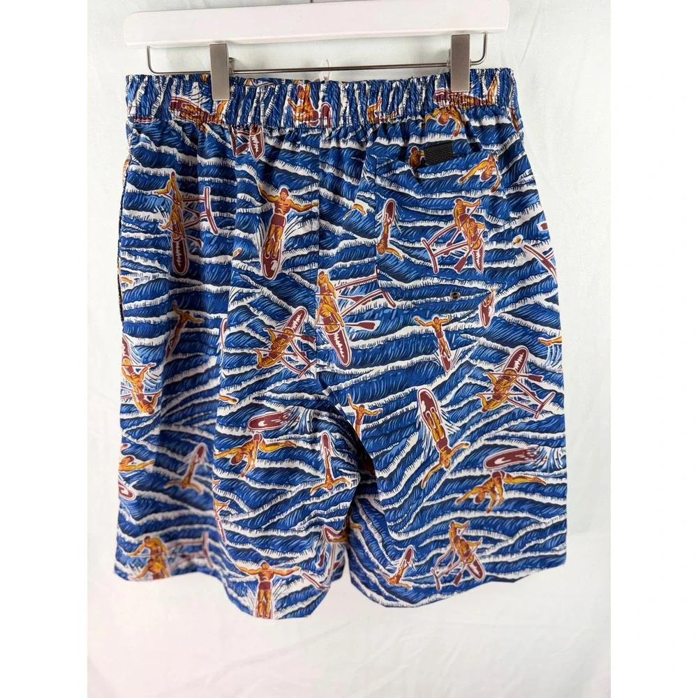 Polo Sport Ralph Lauren Mens Blue Surfer Wave Print‎ Swim Trunks Size M Vintage